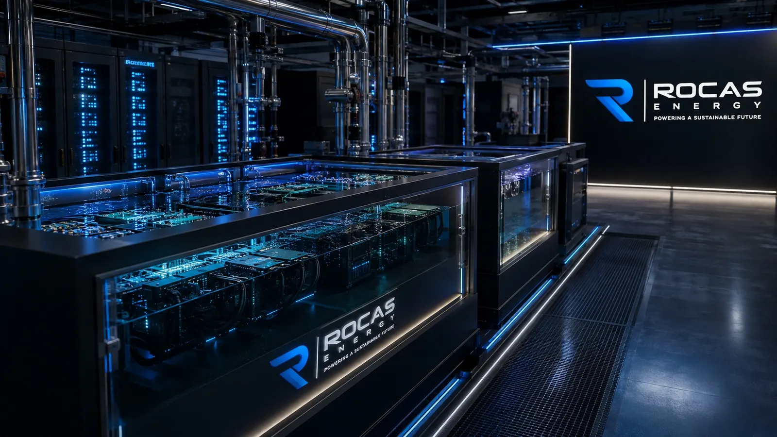 Concept rendering of an immersion-cooled data hall
